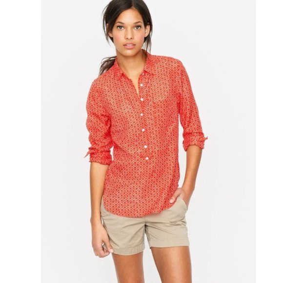 J. Crew Tops - J. Crew Cerise Ikat Popover Blouse Top Size Small